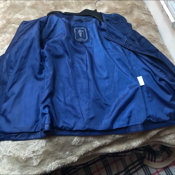 My Tribe Blue Perforated Genuine leather jacket - Picture 2 of 8